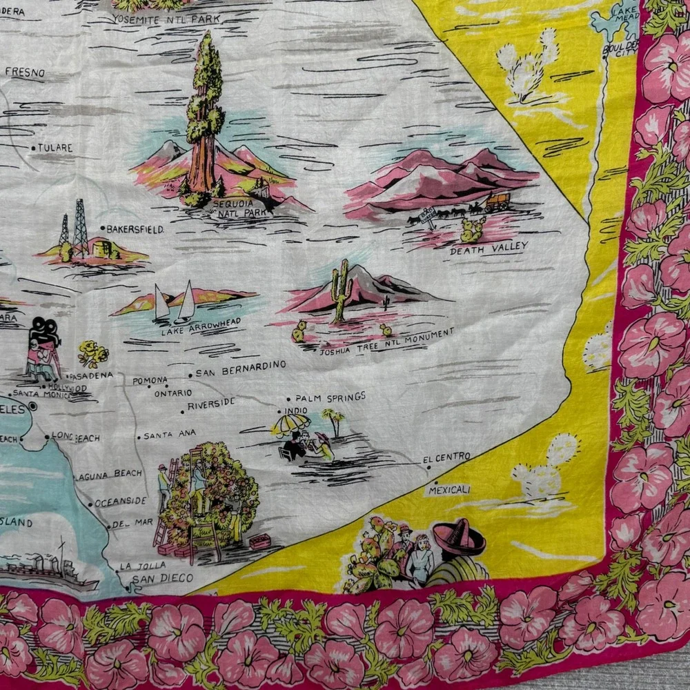 Vintage Ades Los Angeles California Souvenir Scarf Women OS Silk Map Print Boho